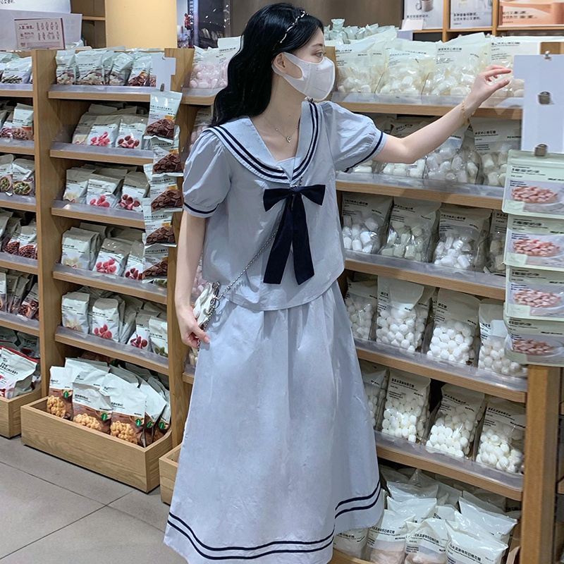 Sailor Girl Japanese School Style Navy Collar Two-Piece Dress Set Summer New Sweet