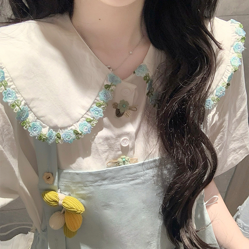 Preppy Doll Collar Shirt and Pinafore Dress Two-Piece Set