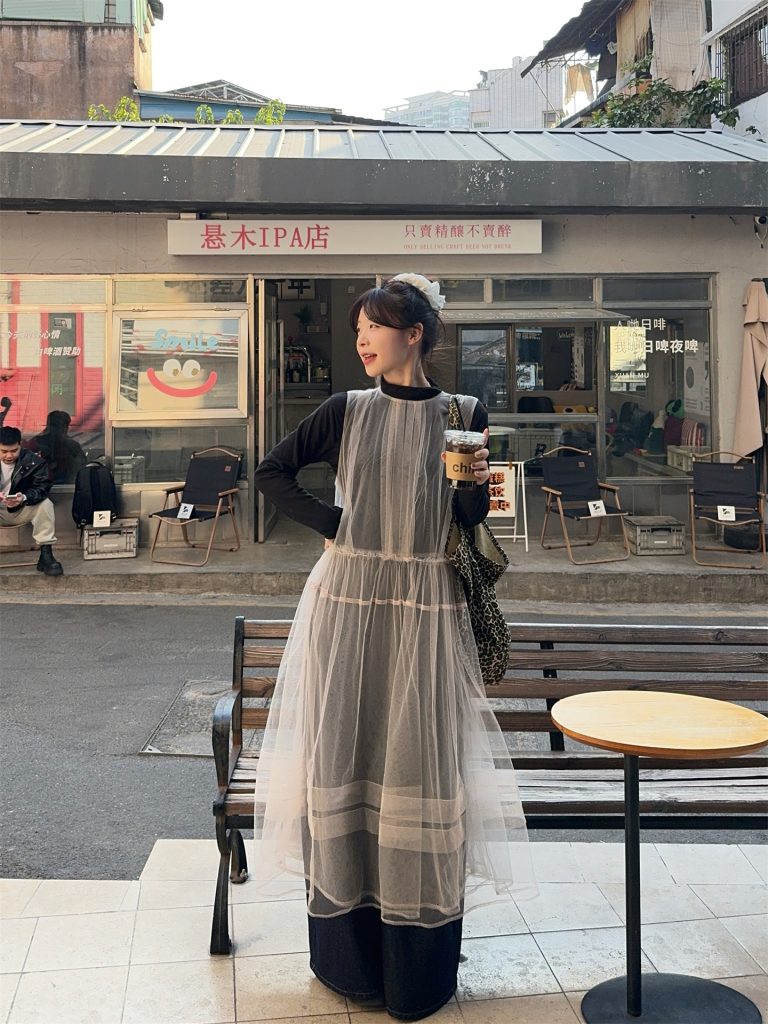 Sweet Ageless Sheer Mesh Layered Sleeveless Vest Dress