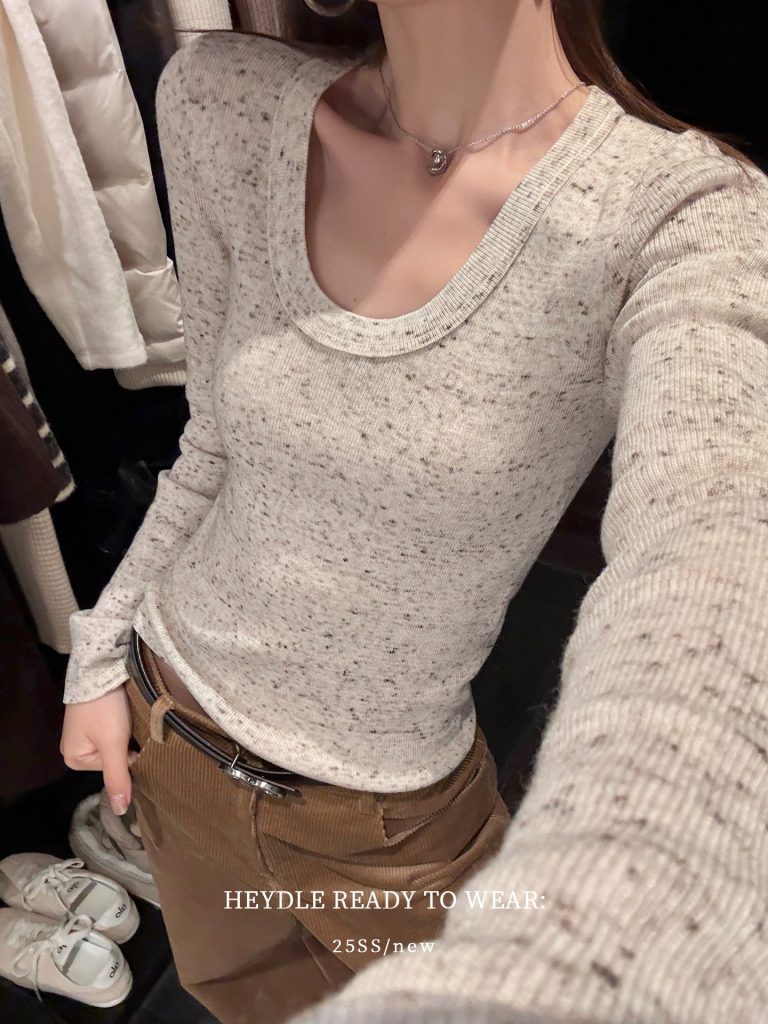 Color Dot Wool High Quality Soft Base U-Neck Long Sleeve Knit Sweater Autumn Winter Inner Layer Versatile Base Top